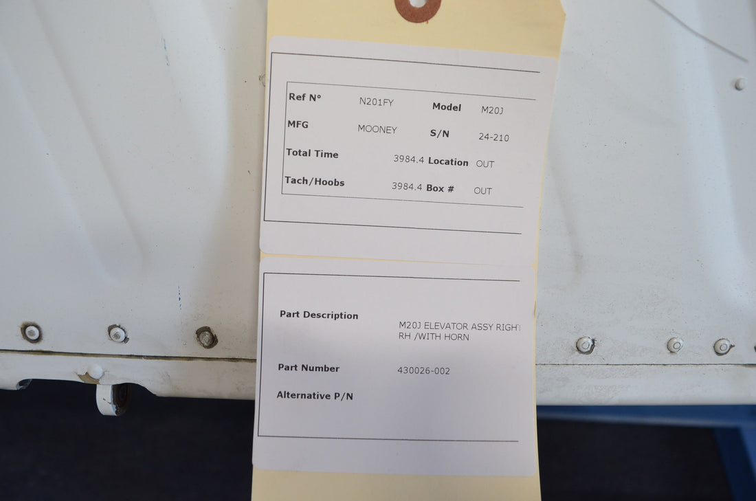 Used aircraft parts for sale 430026-002 MOONEY M20J M20J ELEVATOR ASSY RIGHT RH /WITH HORN