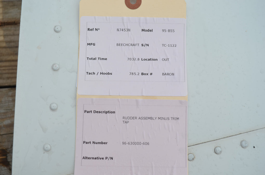 Used aircraft parts for sale 96-630000-606 BEECHCRAFT 95-B55 RUDDER ASSEMBLY MINUS TRIM TAB