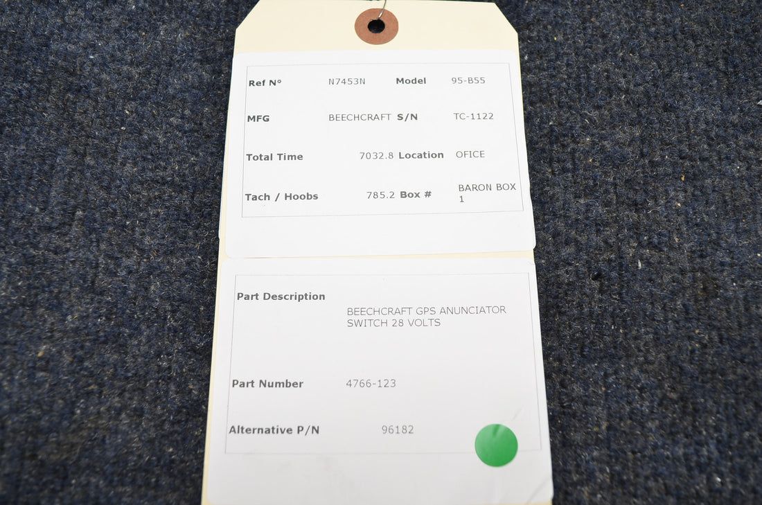 Used aircraft parts for sale 4766-123 BEECHCRAFT 95-B55 GPS ANUNCIATOR SWITCH 28 VOLTS