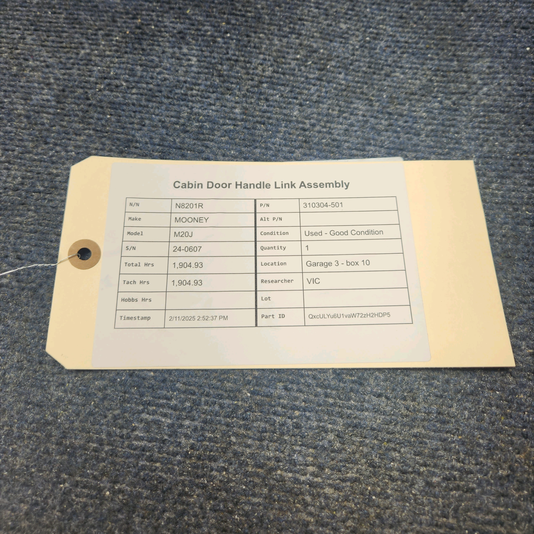 Used aircraft parts for sale, 310304-501 Mooney M20J CABIN DOOR HANDLE LINK ASSEMBLY