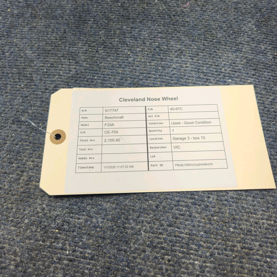 Used aircraft parts for sale, 40-87C Beechcraft F33A CLEVELAND NOSE WHEEL