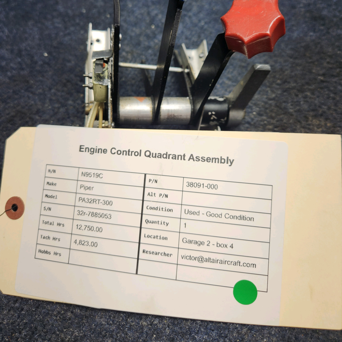 Used aircraft parts for sale, 38091-000 Piper PA32RT-300 ENGINE CONTROL QUADRANT ASSEMBLY