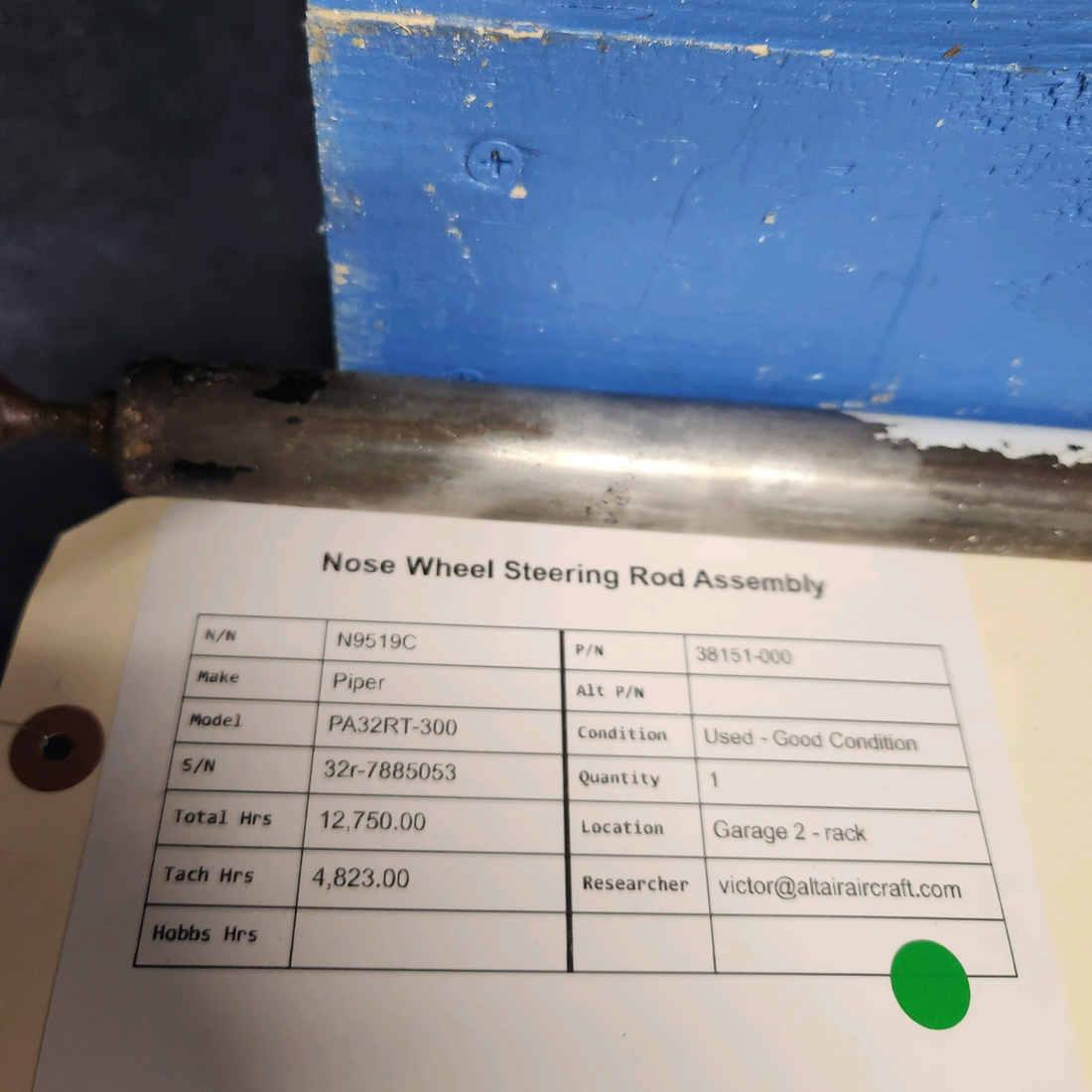 Used aircraft parts for sale, 38151-000 Piper PA32RT-300 NOSE WHEEL STEERING ROD ASSEMBLY