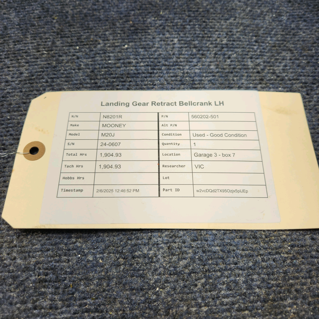 Used aircraft parts for sale, 560202-501 Mooney M20J LANDING GEAR RETRACT BELLCRANK LH