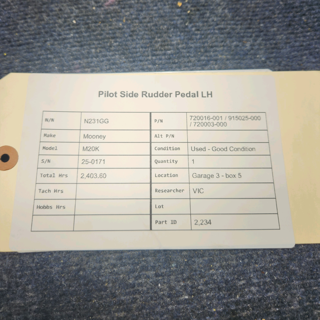 Used aircraft parts for sale, 720016-001 / 915025-000 / 720003-000 Mooney M20K PILOT SIDE RUDDER PEDAL LH