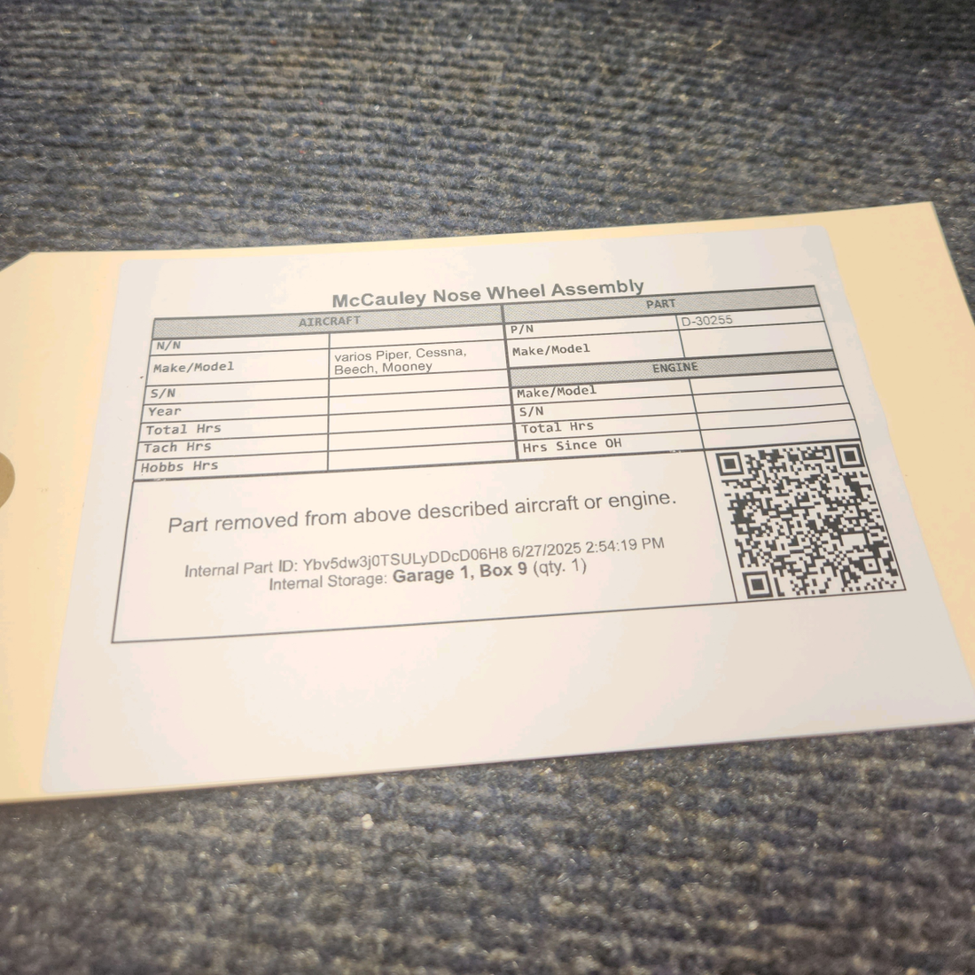 Used aircraft parts for sale, D-30255 McCauley varios Piper, Cessna, Beech, Mooney Nose Wheel Assembly