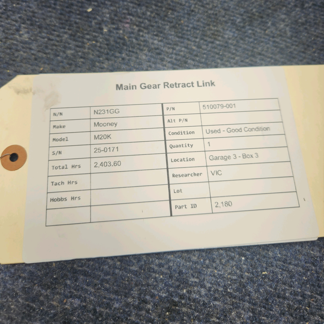 Used aircraft parts for sale, 510079-001 Mooney M20K MAIN GEAR RETRACT LINK