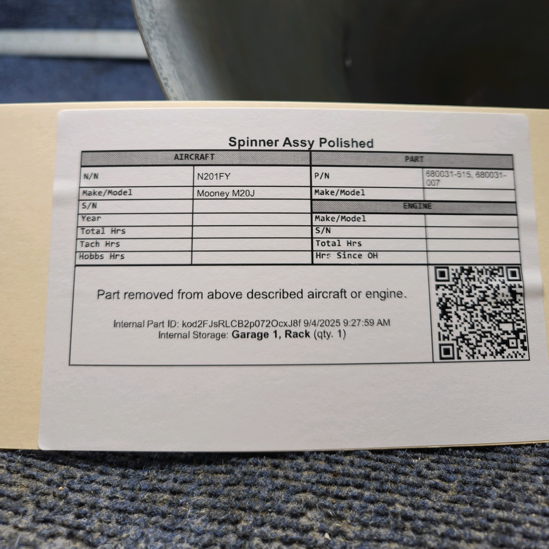 Used aircraft parts for sale, 680031-515 Mooney M20J Spinner Assy - Polished