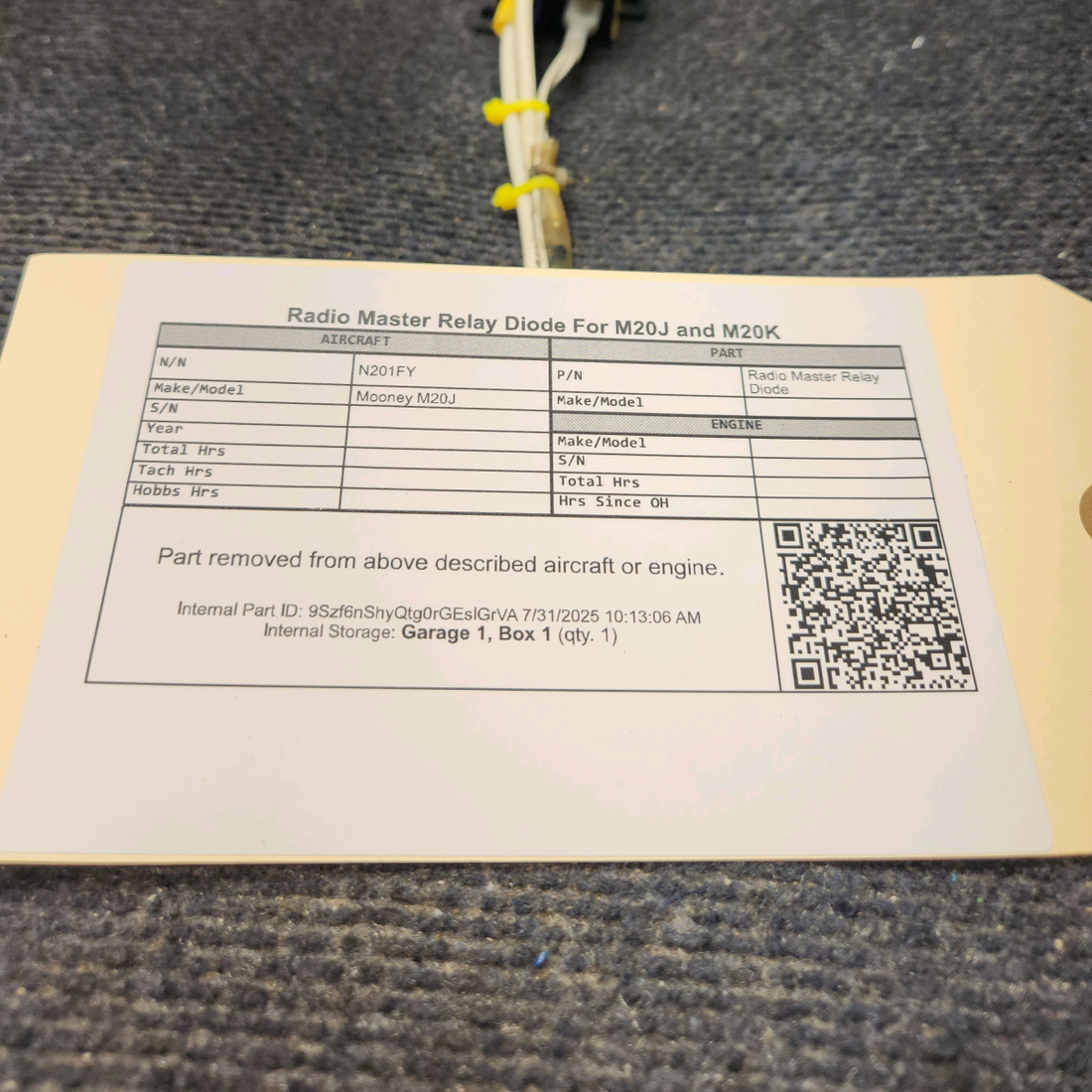 Used aircraft parts for sale, Avionics-Relay Magnecraft Electric Mooney M20J Radio Master Relay Diode