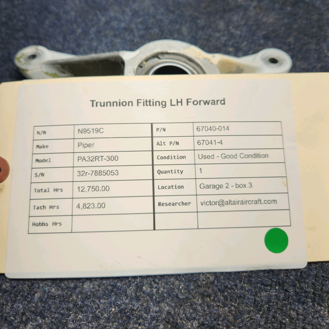 Used aircraft parts for sale, 67040-014 Piper PA32RT-300 TRUNNION FITTING LH FORWARD