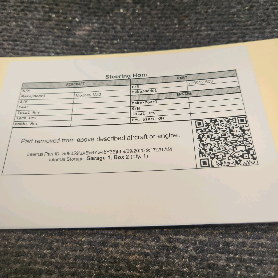 Used aircraft parts for sale, 720012-503 Mooney M20 Steering Horn