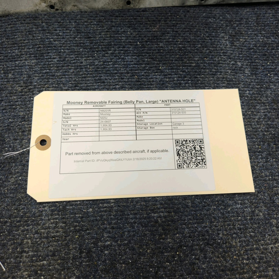 Used aircraft parts for sale, 310124-501 Mooney M20J REMOVABLE FAIRING (BELLY PAN, LARGE) "ANTENNA HOLE"