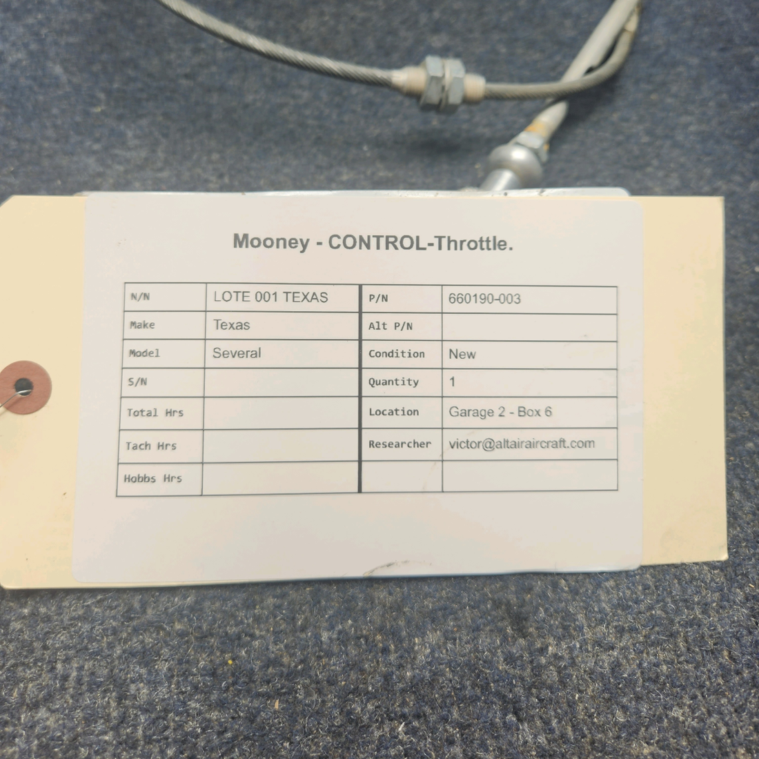 Used aircraft parts for sale, 660190-003 Texas Several MOONEY  CONTROL THROTTLE