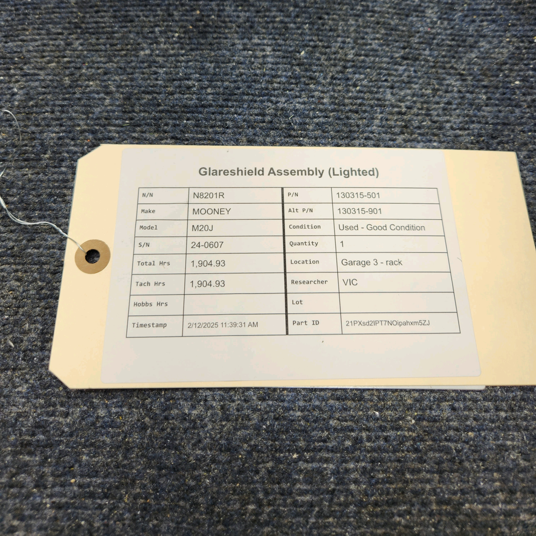 Used aircraft parts for sale, 130315-501 Mooney M20J GLARESHIELD ASSEMBLY (LIGHTED)
