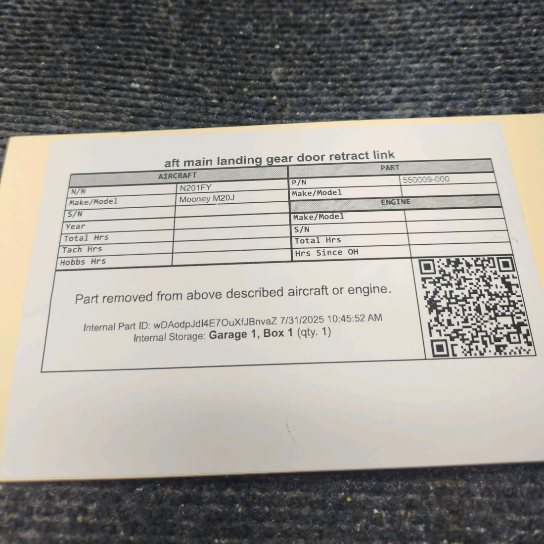 Used aircraft parts for sale, 550009-000 Mooney M20J Main Landing Gear Rear Link – LH or RH