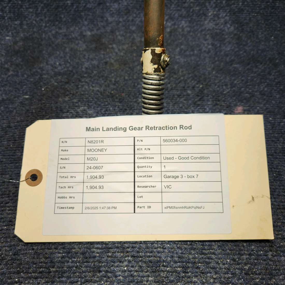 Used aircraft parts for sale, 560034-000 Mooney M20J MAIN LANDING GEAR RETRACTION ROD