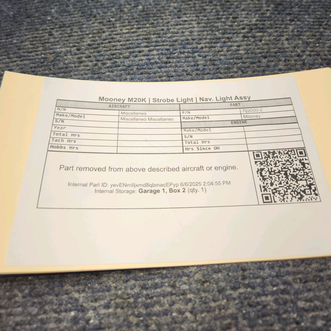 Used aircraft parts for sale, 702000-2 Mooney M20K Strobe Light Navigation  Assy