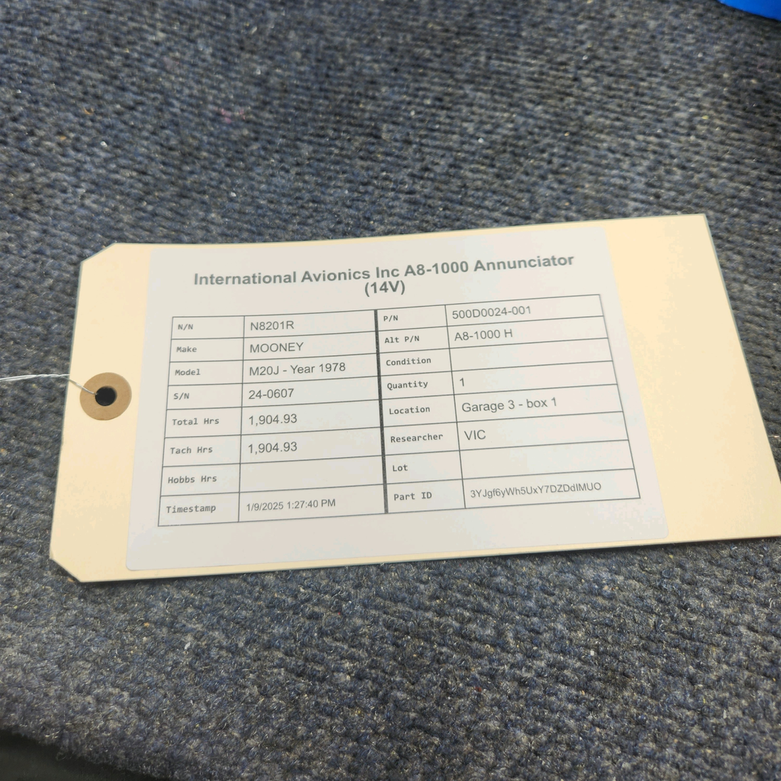 Used aircraft parts for sale, 500D0024-001 International Avionics A8-1000 MOONEY M20J - Year 1978 ANNUNCIATOR (14V)