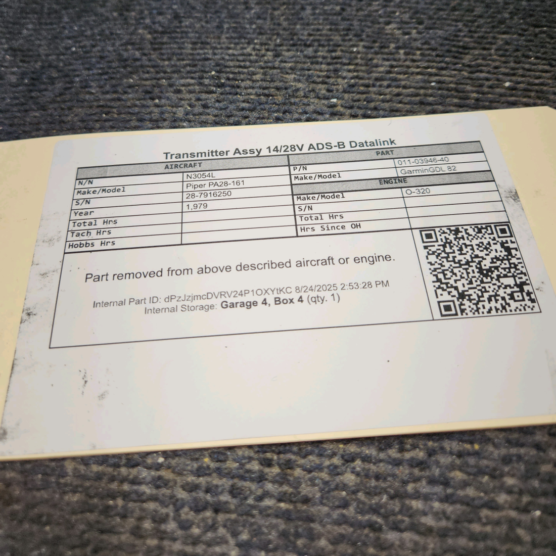 Used aircraft parts for sale, 011-03946-40 Garmin GDL 82 Piper PA28-161 Transmitter Assembly, 14/28 Volts – ADS-B Datalink