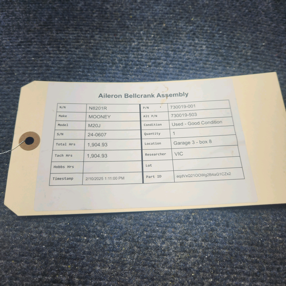 Used aircraft parts for sale, 730019-001 Mooney M20J AILERON BELLCRANK ASSEMBLY