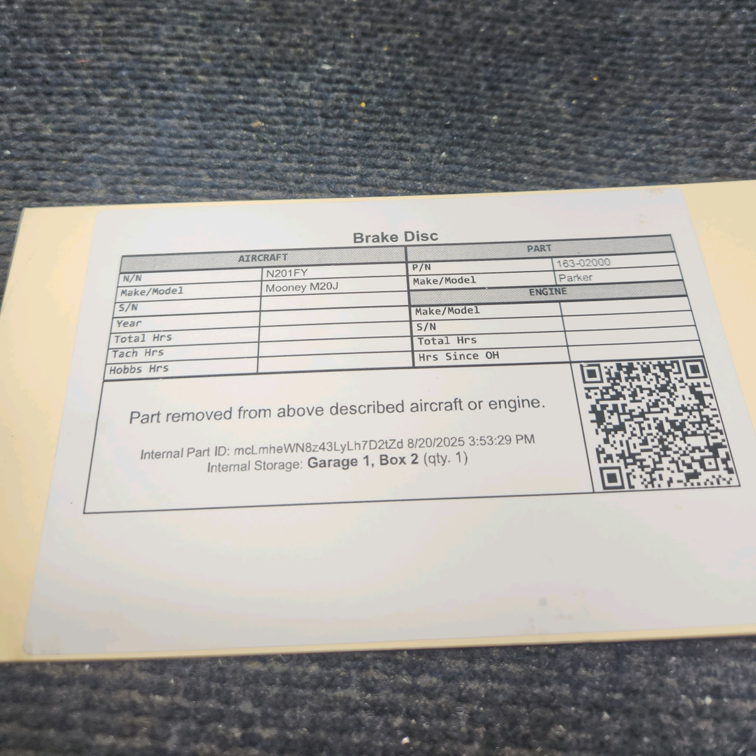 Used aircraft parts for sale, 164-02000 Parker Mooney M20J Brake Disc