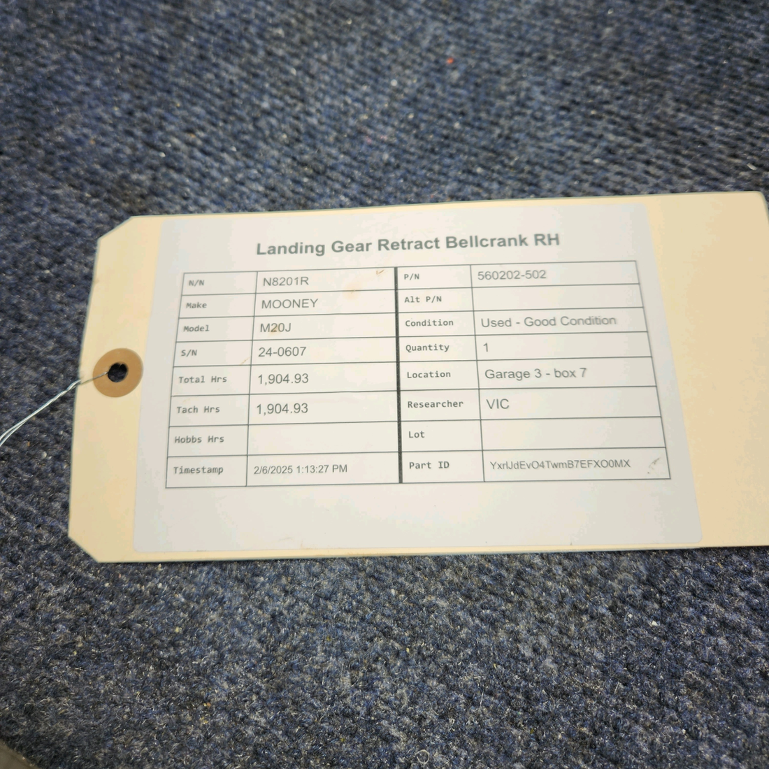 Used aircraft parts for sale, 560202-502 Mooney M20J LANDING GEAR RETRACT BELLCRANK RH