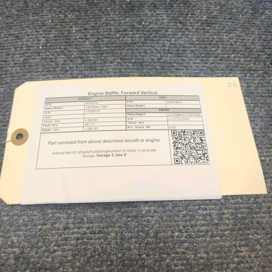 Used aircraft parts for sale, 0555199-2 CESSNA 172K ENGINE BAFFLE, FORWARD VERTICAL