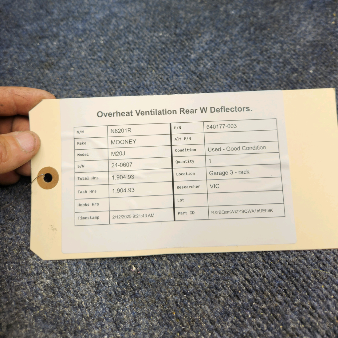 Used aircraft parts for sale, 640177-003 Mooney M20J OVERHEAT VENTILATION REAR W DEFLECTORS.