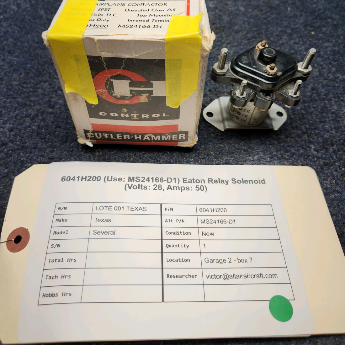 Used aircraft parts for sale, 6041H200 Cutler-Hammer Texas Several EATON RELAY SOLENOID (VOLTS: 28, AMPS: 50)