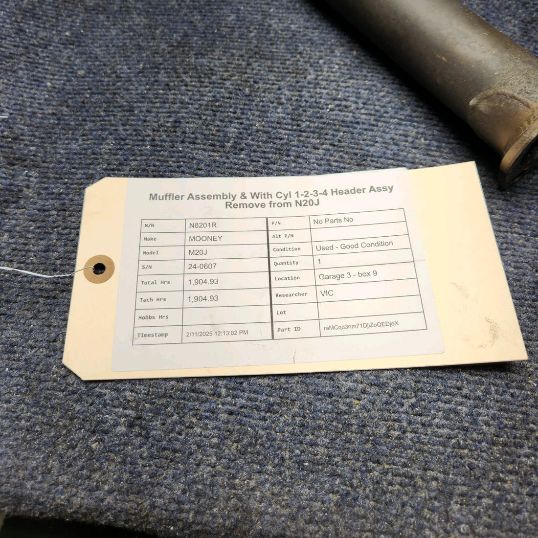 Used aircraft parts for sale, No Parts No M20J Mooney M20J MUFFLER ASSEMBLY & WITH CYL 1-2-3-4 HEADER ASSY REMOVE FROM N20J