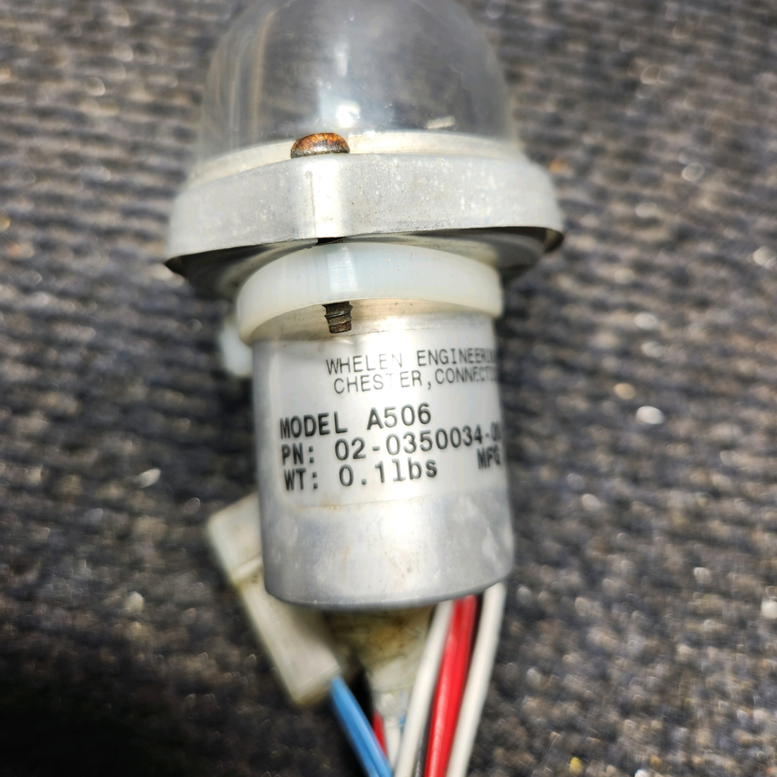 Used aircraft parts for sale, 02‑0350034‑00 WHELEN A506 Mooney M20J Strobe Light Flash Tube Assembly