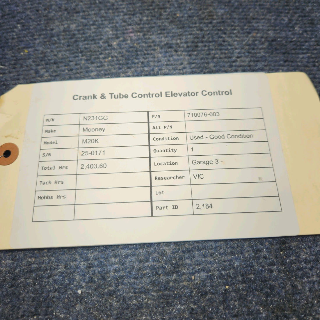 Used aircraft parts for sale, 710076-003 Mooney M20K CRANK & TUBE CONTROL ELEVATOR CONTROL