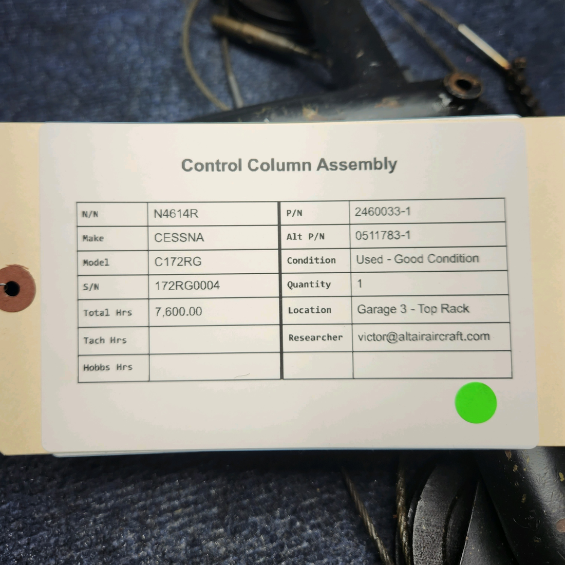 Used aircraft parts for sale, 2460033-1 CESSNA C172RG CONTROL COLUMN ASSEMBLY