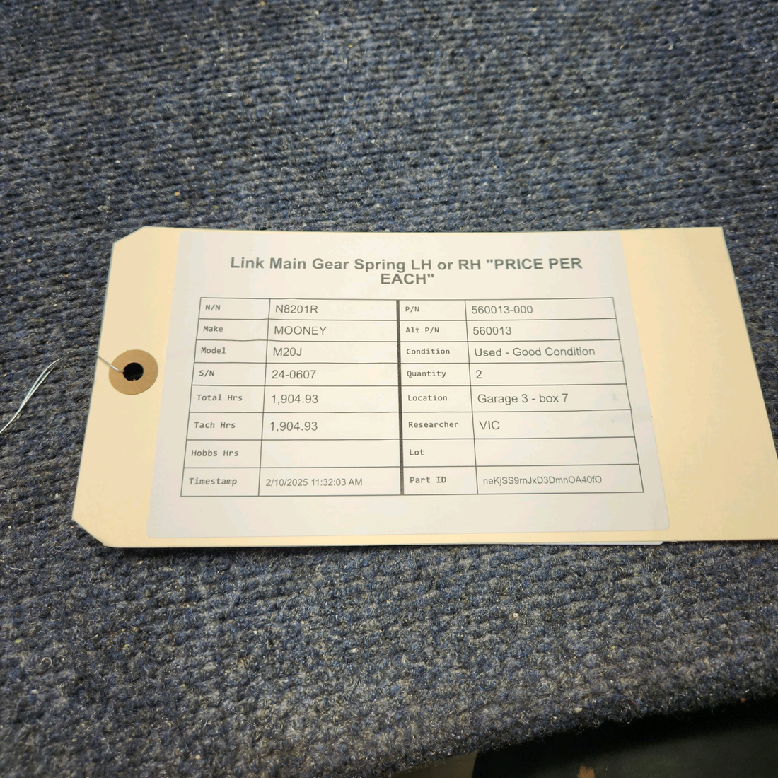 Used aircraft parts for sale, 560013-000 Mooney M20J LINK MAIN GEAR SPRING LH OR RH "PRICE PER EACH"