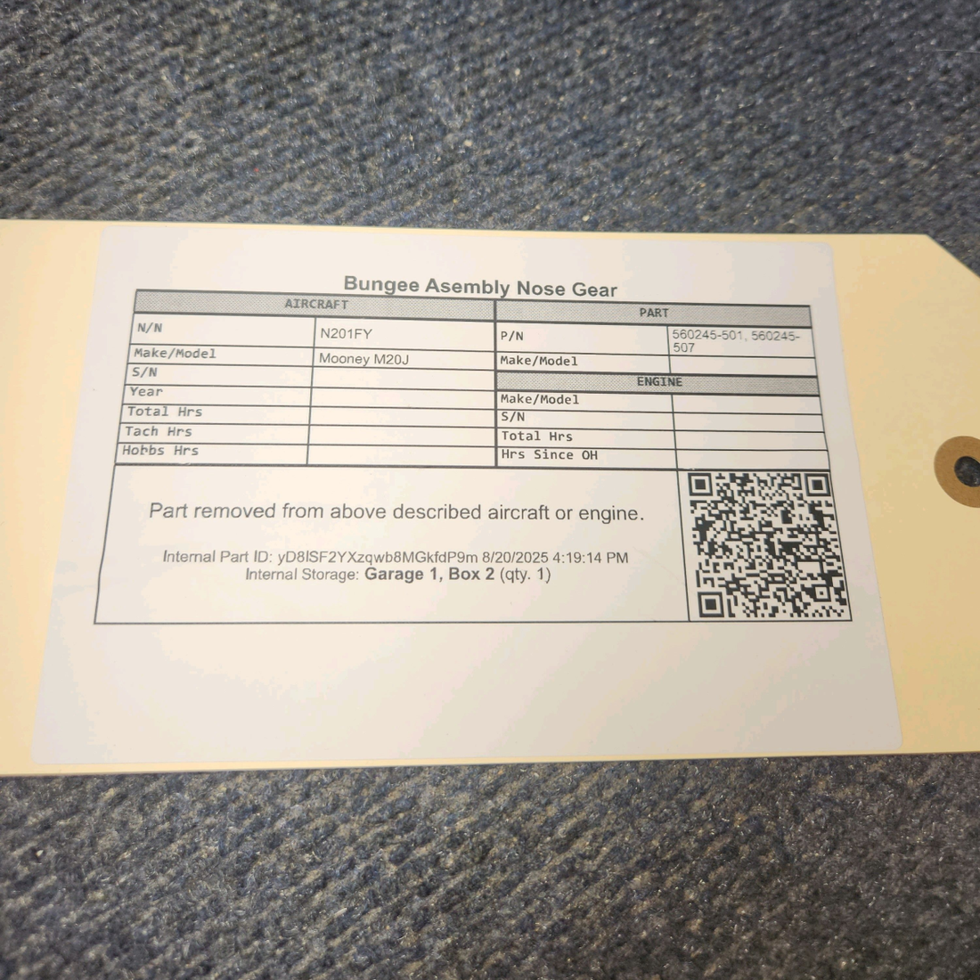 Used aircraft parts for sale, 560245-501 Mooney M20J Nose Gear Bungee Assembly