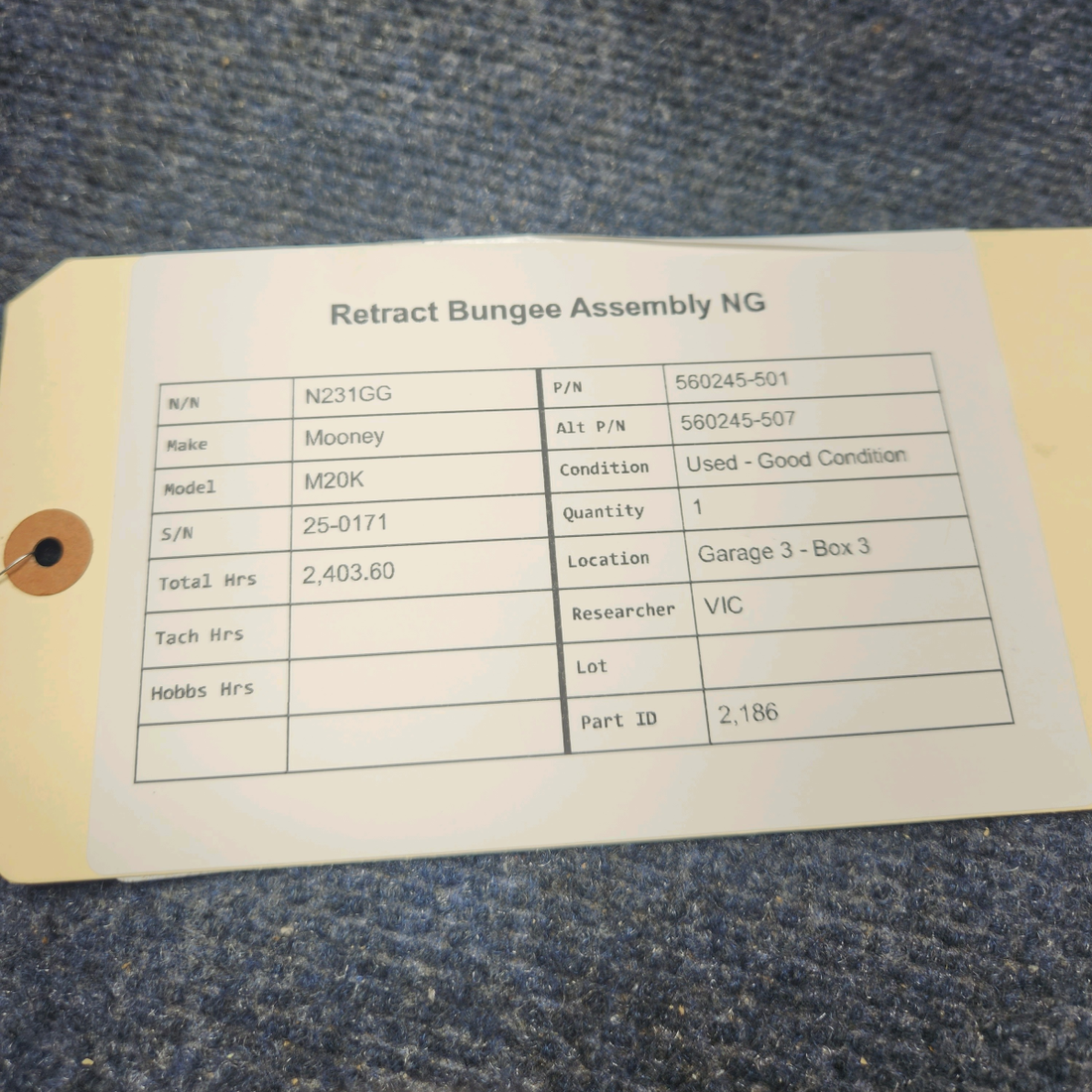 Used aircraft parts for sale, 560245-501 Mooney M20K RETRACT BUNGEE ASSEMBLY NG