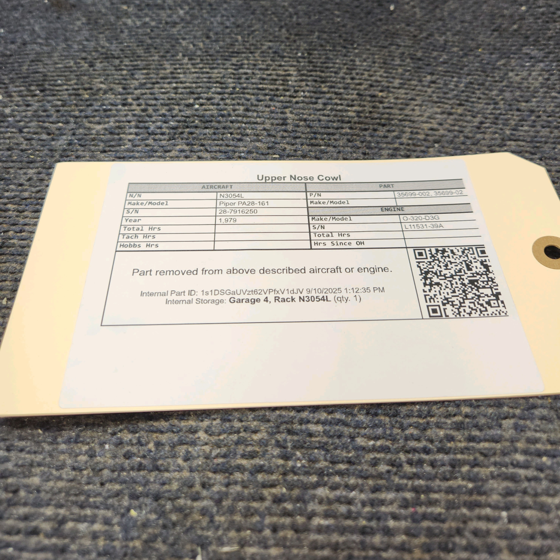 Used aircraft parts for sale, 35699-002 Piper PA28-161 Upper Nose Cowl