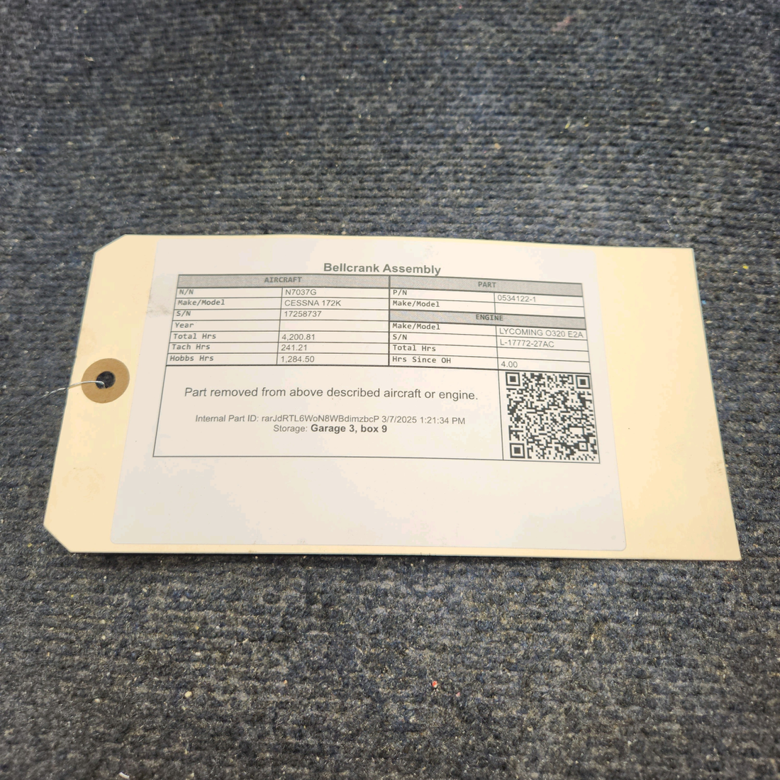 Used aircraft parts for sale, 0534122-1 CESSNA 172K BELLCRANK ASSEMBLY