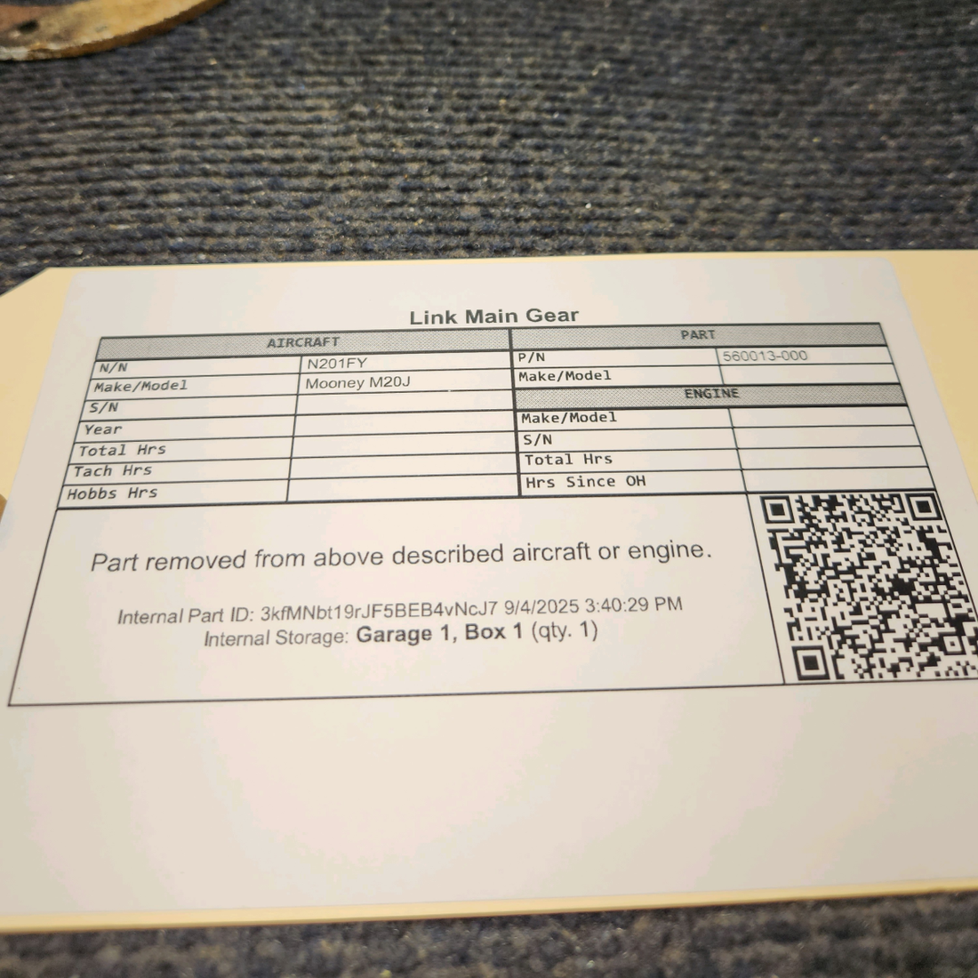 Used aircraft parts for sale, 560013-000 Mooney M20J Main Gear Link