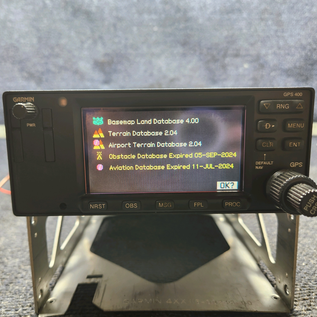 Used aircraft parts for sale, 011-01057-40 Garmin GNS 400W Piper PA28-161 GPS Receiver with Backplate and Connector (See Description)