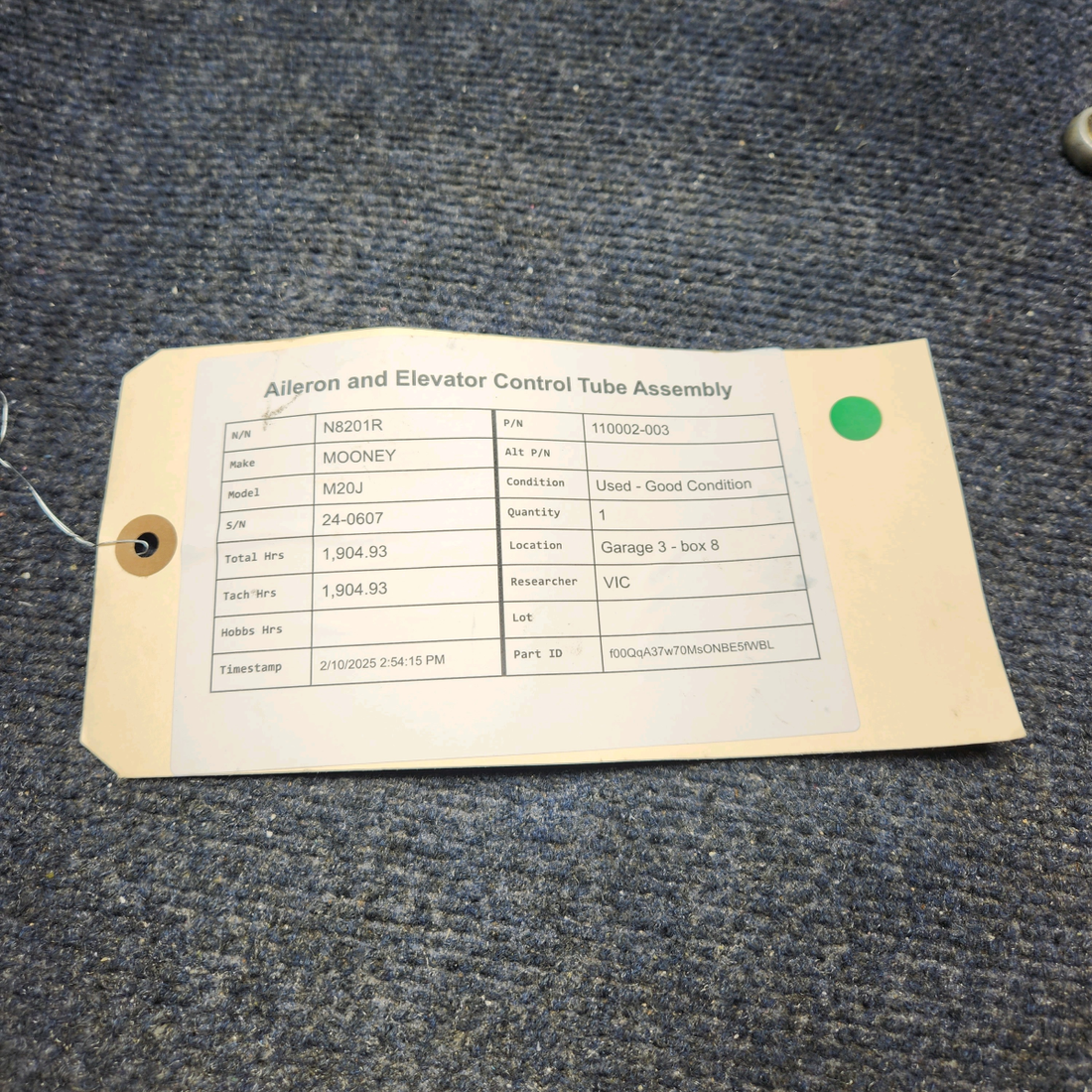 Used aircraft parts for sale, 110002-003 Mooney M20J AILERON AND ELEVATOR CONTROL TUBE ASSEMBLY