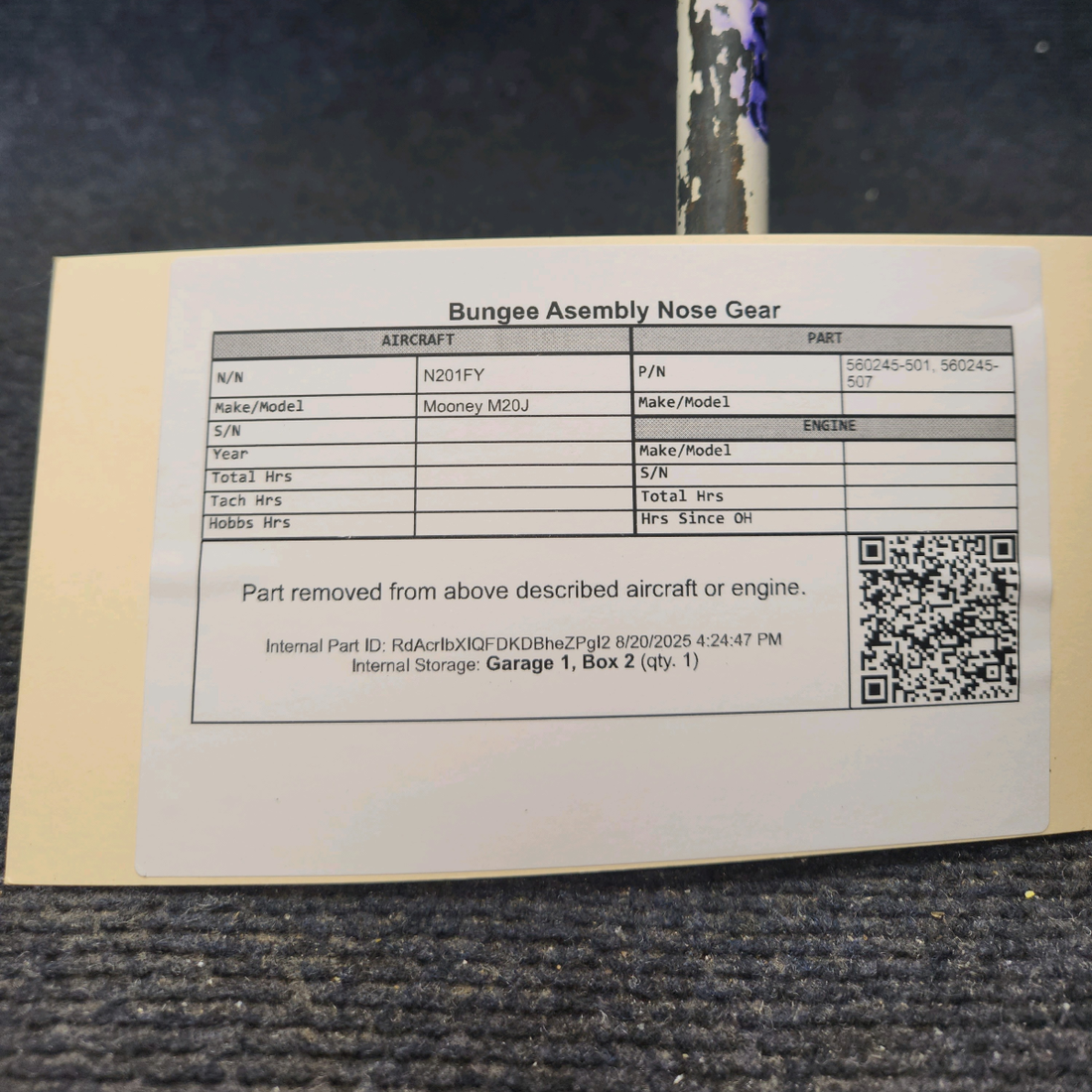 Used aircraft parts for sale, 560245-501 Mooney M20J Nose Gear Bungee Assembly