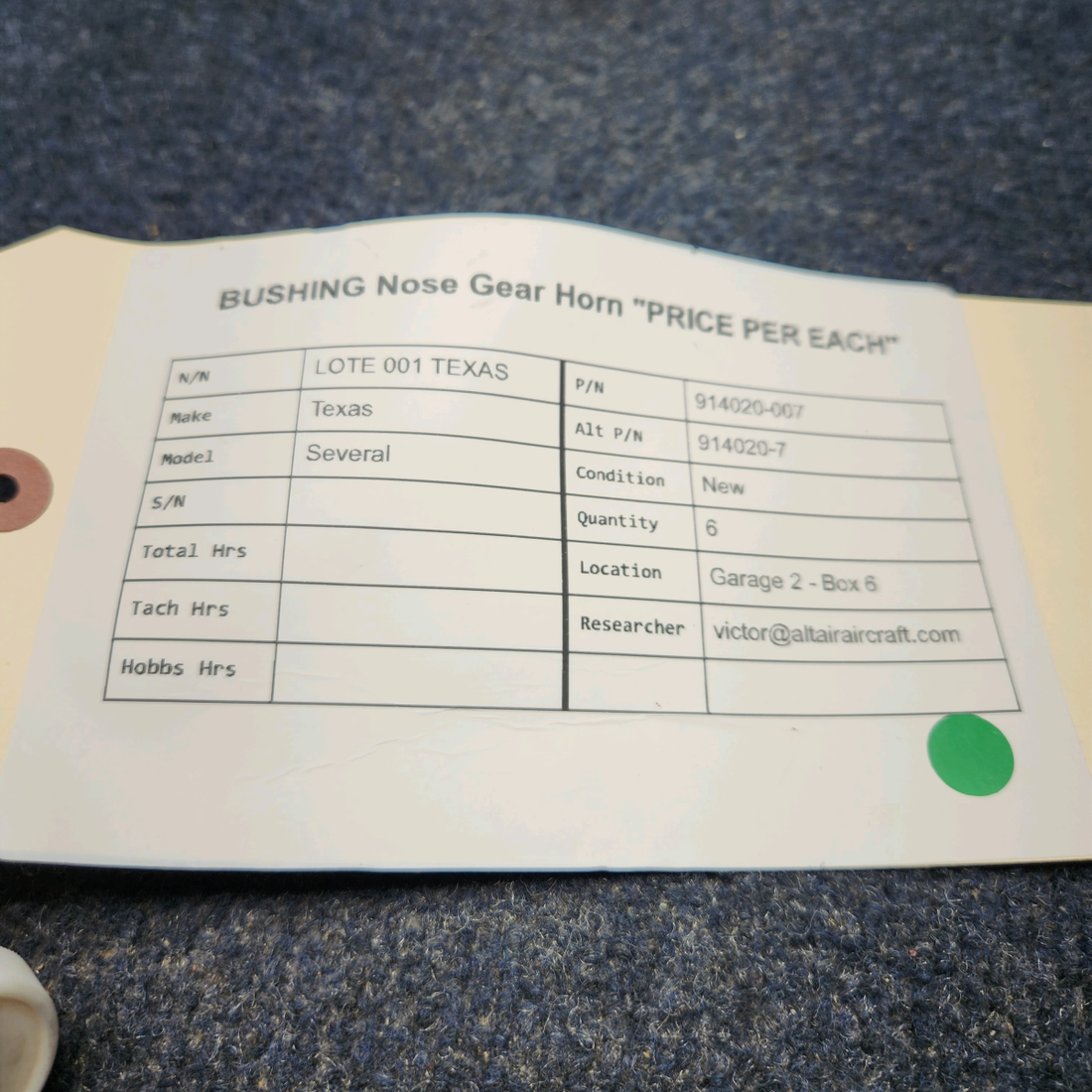 Used aircraft parts for sale, 914020-007 Mooney Texas Several BUSHING NOSE GEAR HORN "PRICE PER EACH"