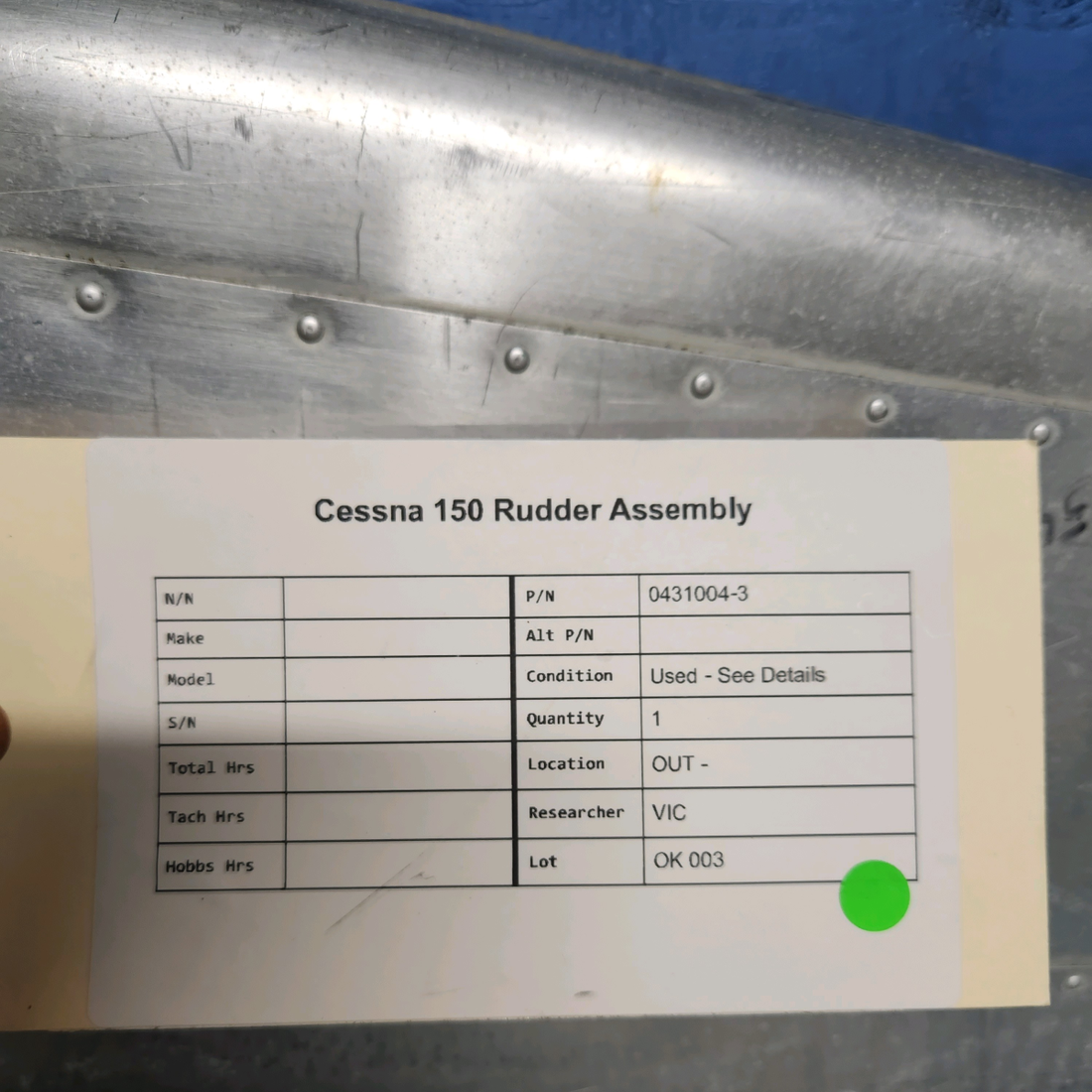 Used aircraft parts for sale, 0431004-3 Cessna CESSNA 150 RUDDER ASSEMBLY