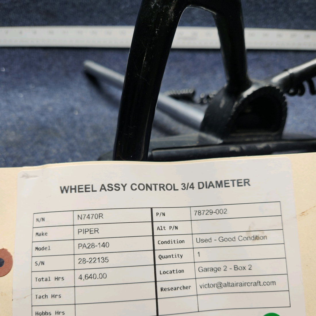 Used aircraft parts for sale, 78729-002 PIPER PA28-140 WHEEL ASSY CONTROL 3/4 DIAMETER