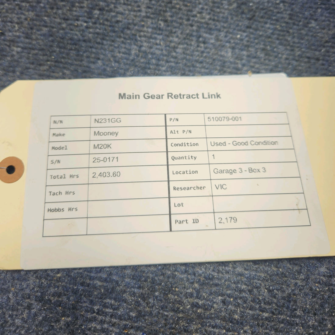 Used aircraft parts for sale, 510079-001 Mooney M20K MAIN GEAR RETRACT LINK