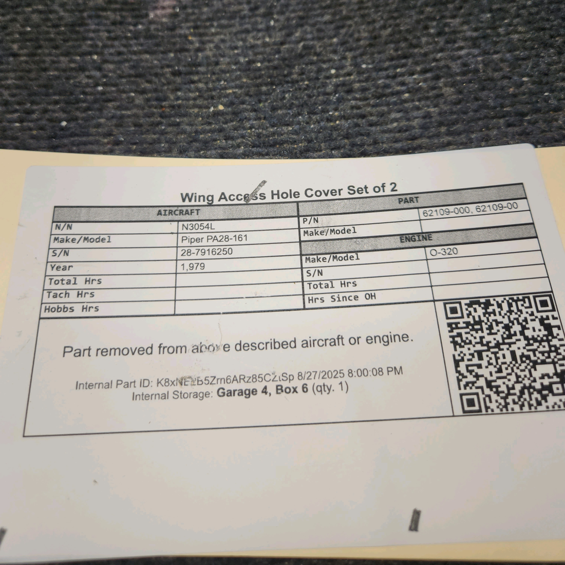 Used aircraft parts for sale, 62109-000 Piper PA28-161 Wing Access Hole Cover - Set of 2