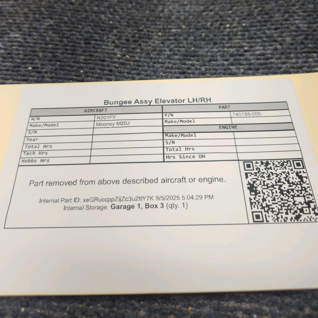 Used aircraft parts for sale, 740188-000 Mooney M20J Elevator Bungee Assembly – RH/LH