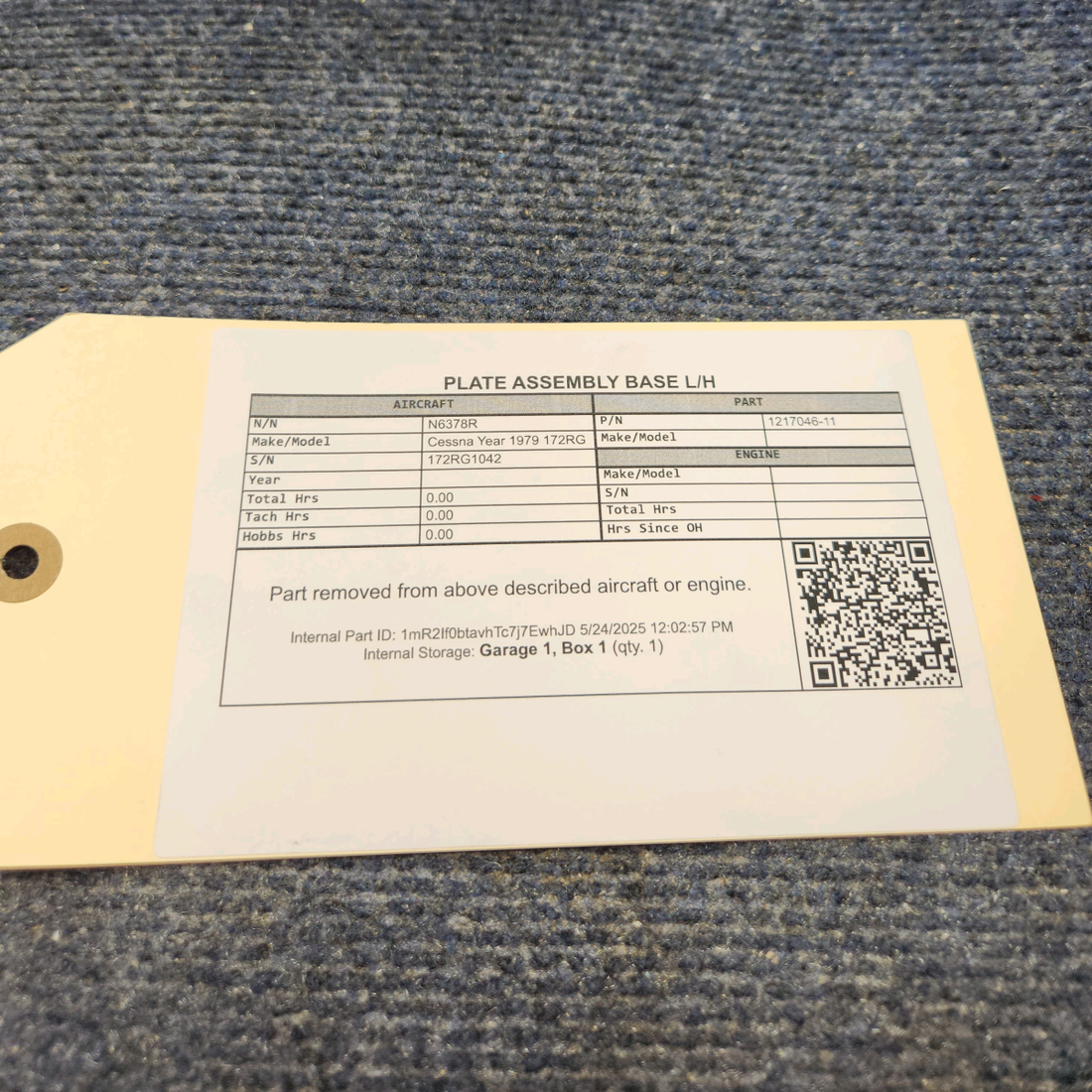 Used aircraft parts for sale, 1217046-11 Cessna 172RG PLATE ASSEMBLY BASE L/H