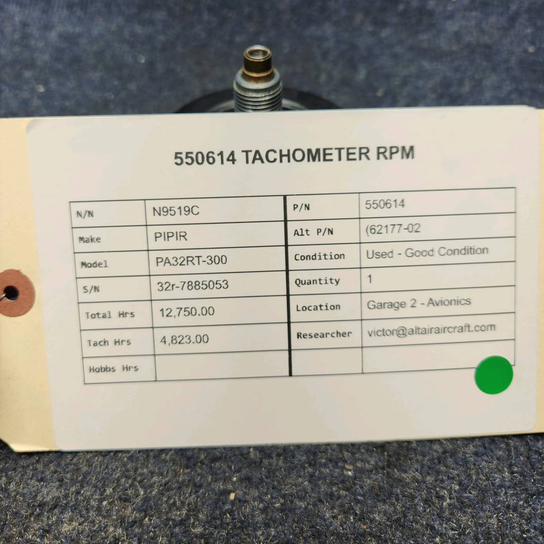 Used aircraft parts for sale, 550614 PIPIR PA32RT-300 550614 TACHOMETER  RPM